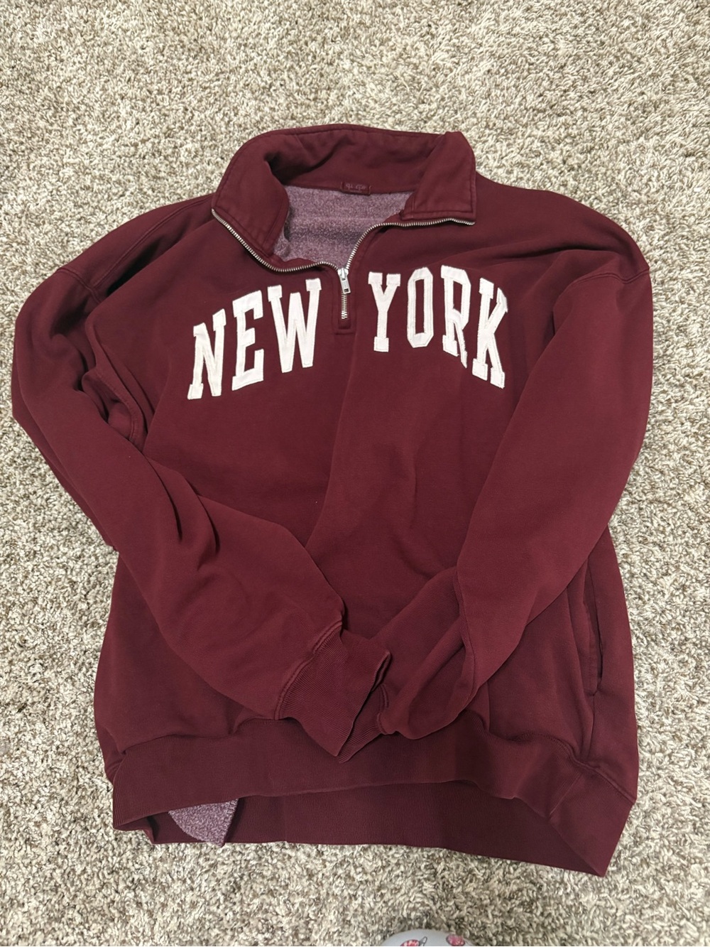 Brandy Melville New York Half-Zip Sweatshirt - Maroon